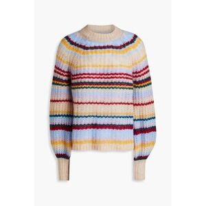 Stella Nova Womens Wool Blend Striped Open Knit Balloon Sleeve Sweater Size S
